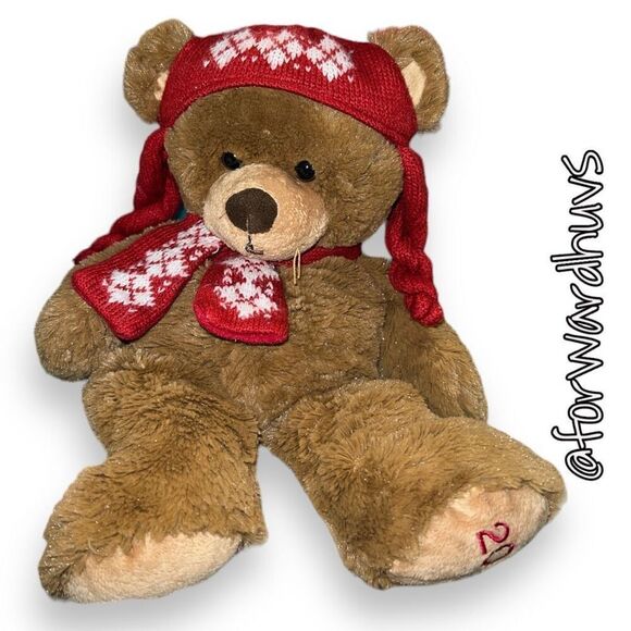 2010 Plush Brown Teddy Bear with Hat & Scarf - Picture 3 of 10